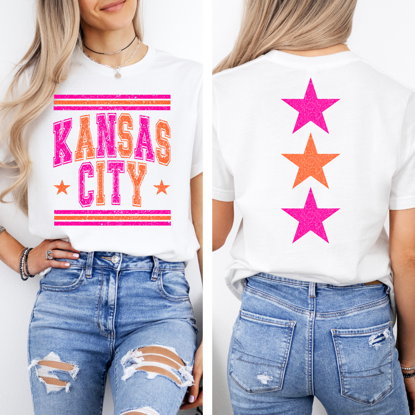 Kansas City Vintage with Stars Hot Pink and Orange - DIGITAL DOWNLOAD