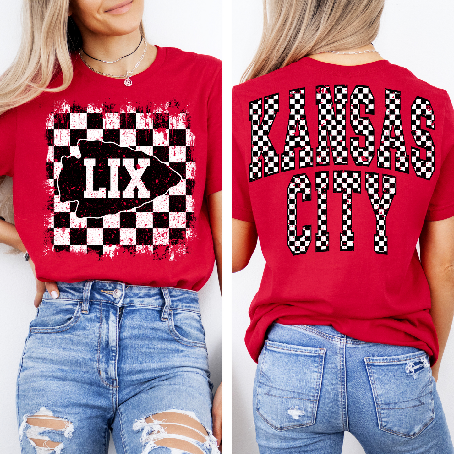 KC Retro Checkered Grunge Arrow Set Front Sleeve and Back Included - DIGITAL DOWNLOAD