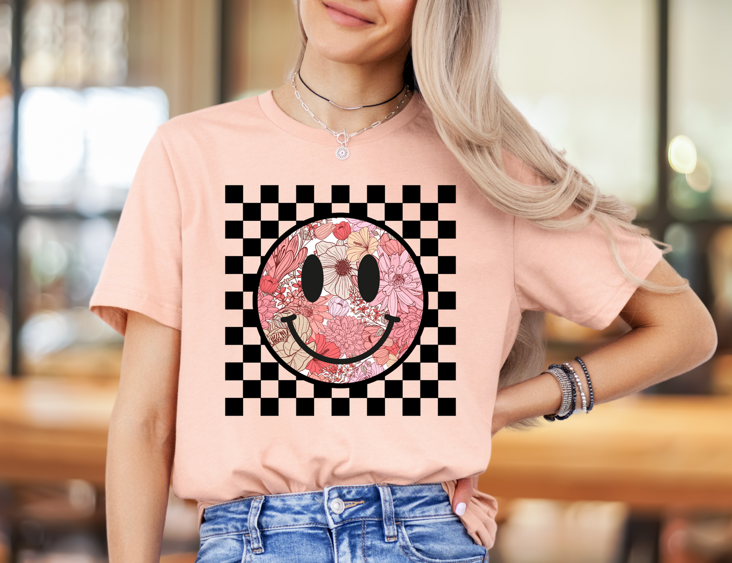 Retro Smile Floral Checker - DIGITAL DOWNLOAD