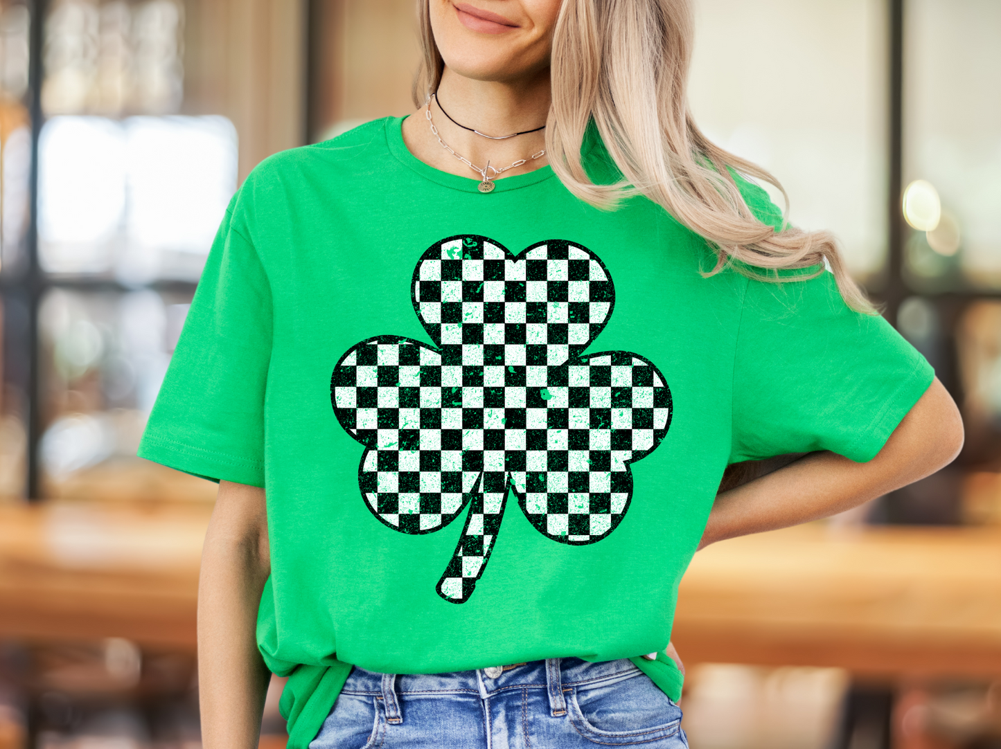 Black White Retro Checker Shamrock - DIGITAL DOWNLOAD