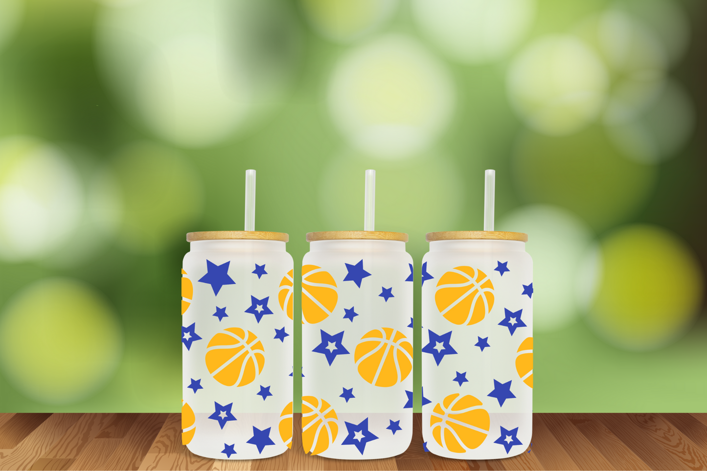 Basketball Blue and Yellow 16 oz Glass Can - DIGITAL DOWNLOAD