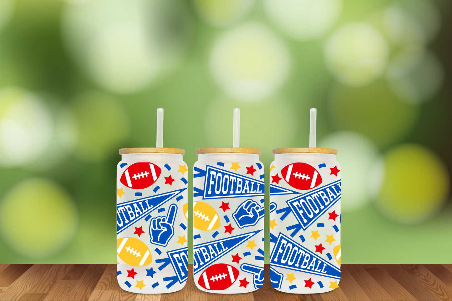 Kansas Basketball with Banners 16 oz Glass Can - DIGITAL DOWNLOAD