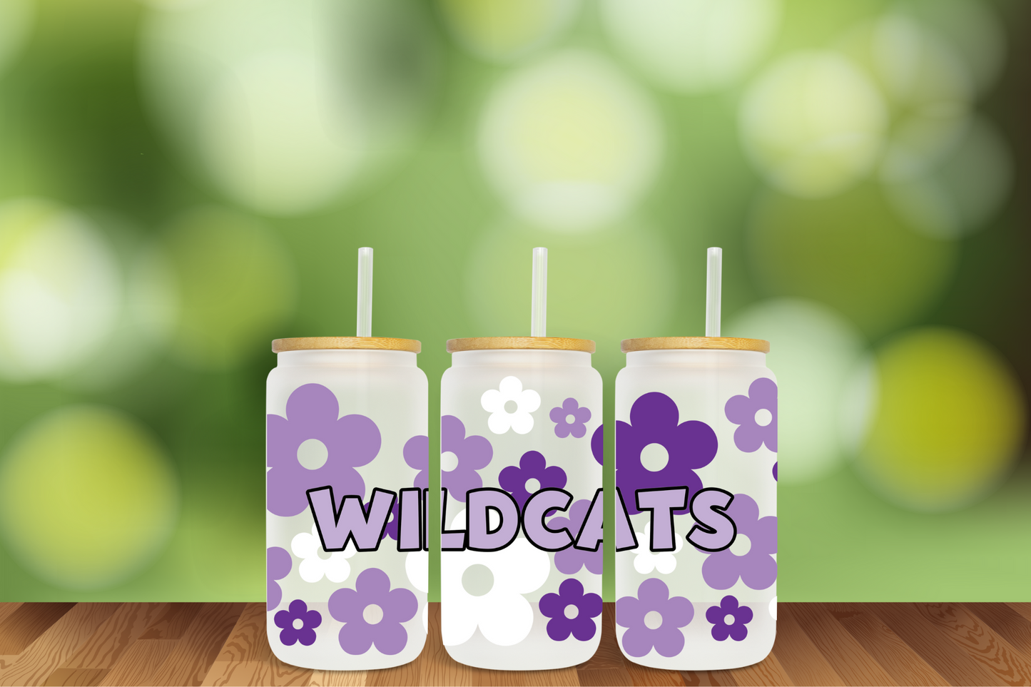 Wildcats Retro Daisies 16 oz Glass Can - DIGITAL DOWNLOAD