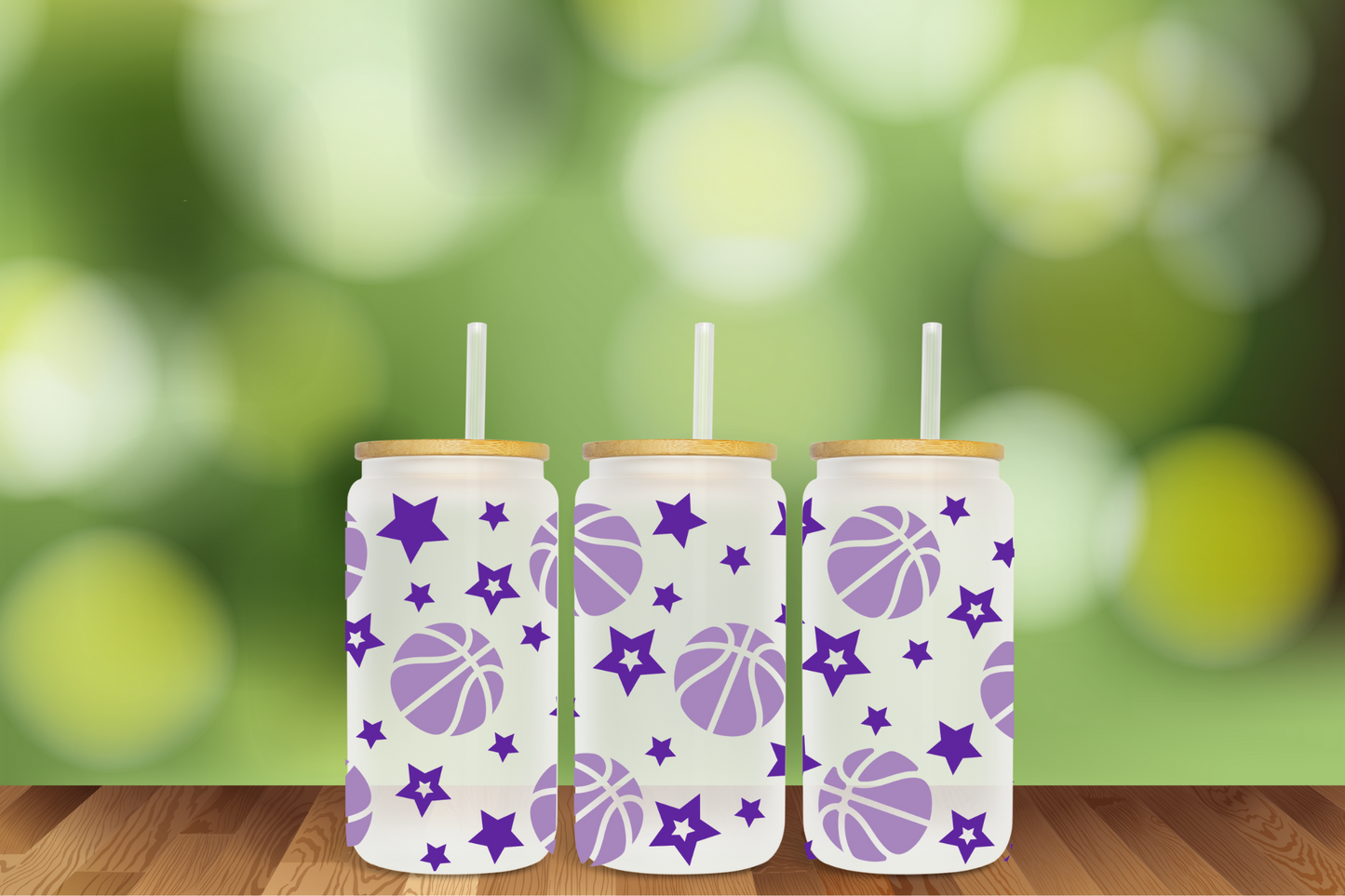 Wildcats Basketball with Stars 2 Designs 16 oz Glass Can - DIGITAL DOWNLOAD
