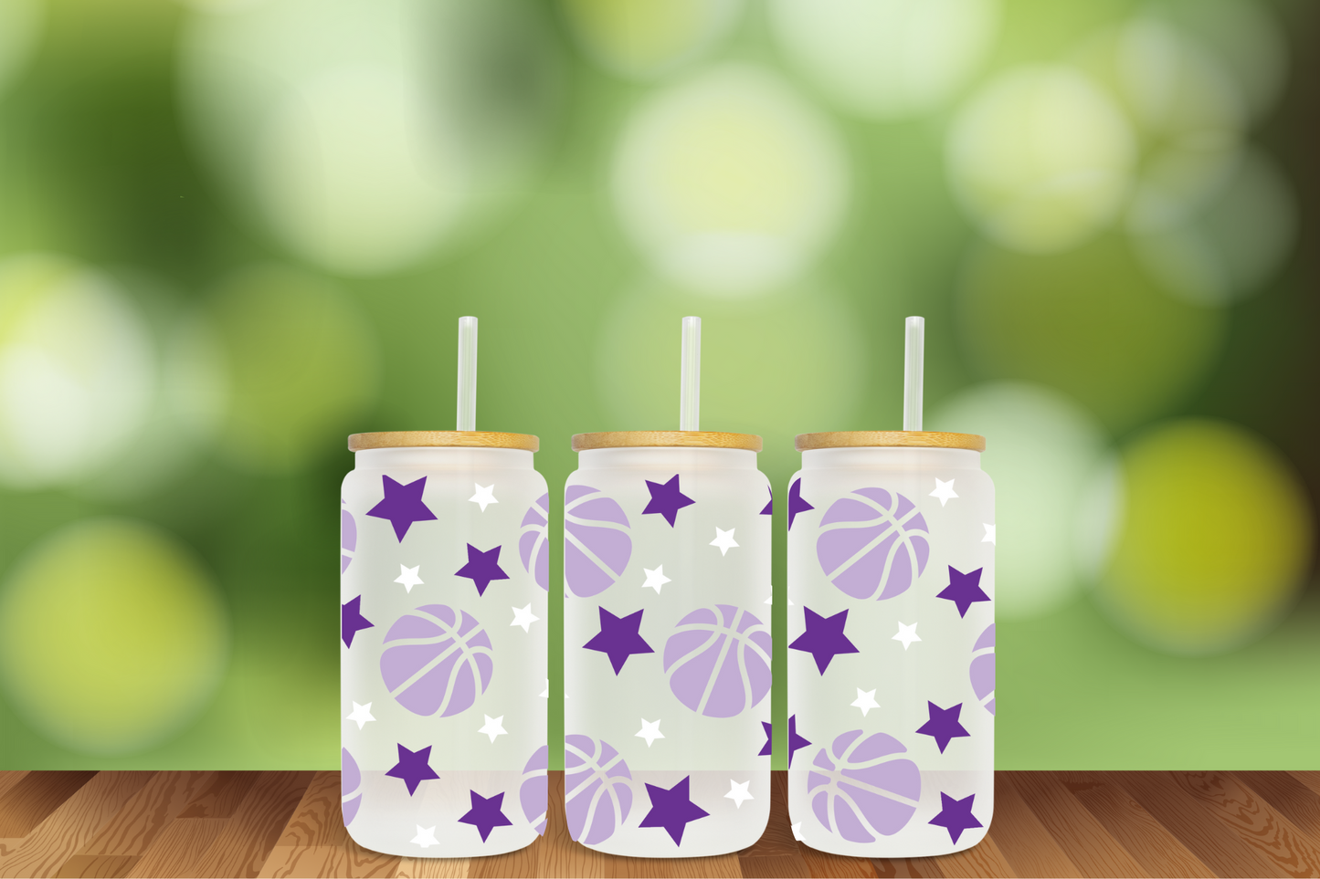 Wildcats Basketball with Stars 2 Designs 16 oz Glass Can - DIGITAL DOWNLOAD