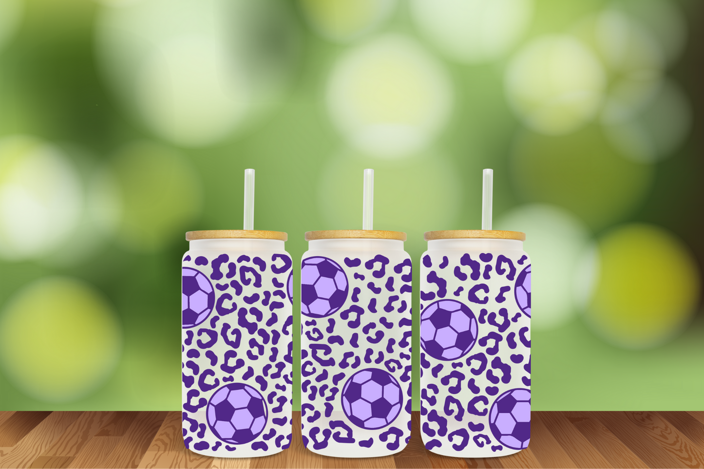 Wildcats Leopard Basketball and Soccer 2 Designs 16 oz Glass Can - DIGITAL DOWNLOAD