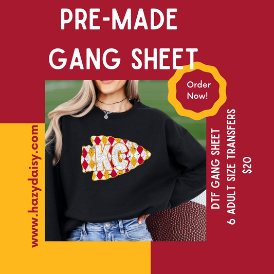 DTF PREMADE GANG SHEET - KC ARGYLE ARROW DISTRESSED