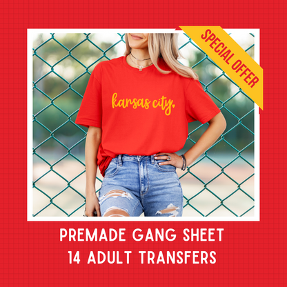 DTF PREMADE GANG SHEET - KANSAS CITY SIGNATURE GOLD