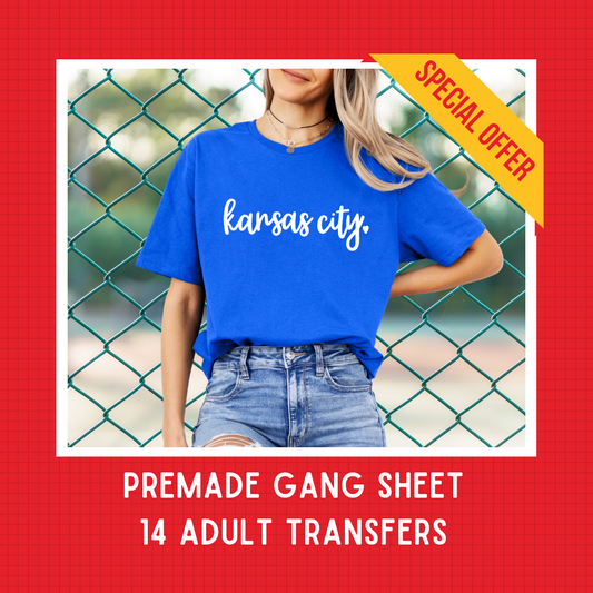 DTF PREMADE GANG SHEET - KANSAS CITY SIGNATURE WHITE