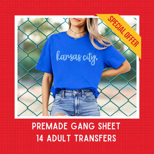 DTF PREMADE GANG SHEET - KANSAS CITY SIGNATURE LIGHT BLUE