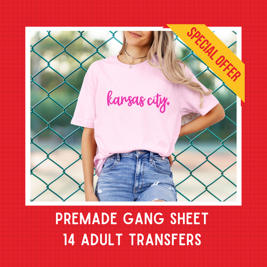 DTF PREMADE GANG SHEET - KANSAS CITY SIGNATURE HOT PINK