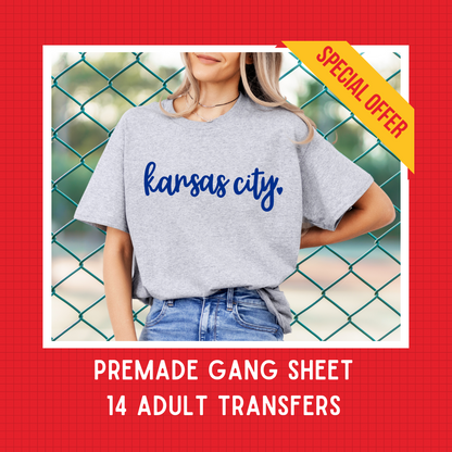 DTF PREMADE GANG SHEET - KANSAS CITY SIGNATURE BLUE