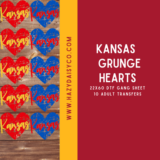 DTF PREMADE GANG SHEET - KANSAS GRUNGE HEARTS