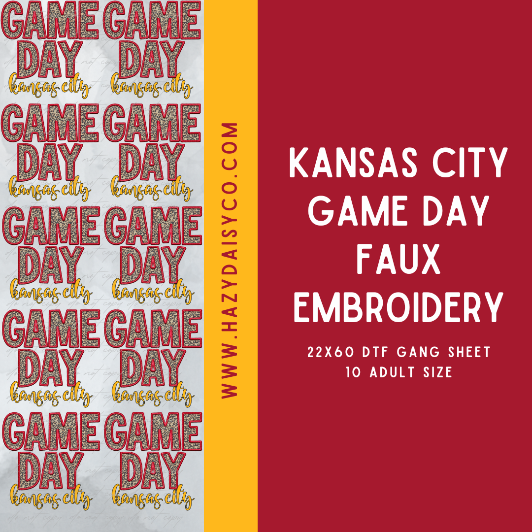 DTF PREMADE GANG SHEET - KANSAS CITY GAME DAY FAUX EMBROIDERY