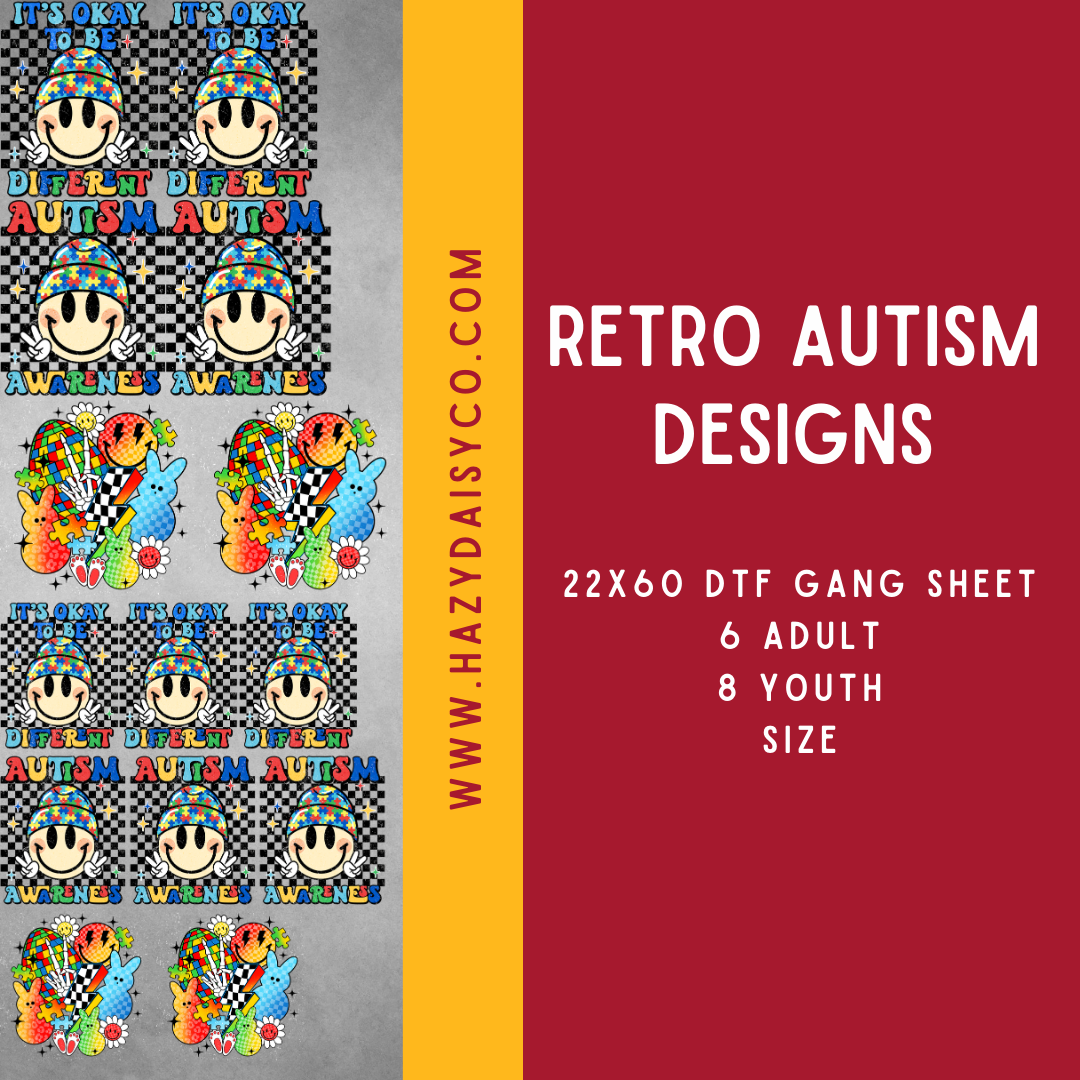 DTF PREMADE GANG SHEET - AUTISM RETRO DESIGNS