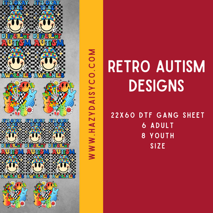 DTF PREMADE GANG SHEET - AUTISM RETRO DESIGNS