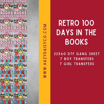 DTF PREMADE GANG SHEET - 100 DAYS IN THE BOOKS RETRO