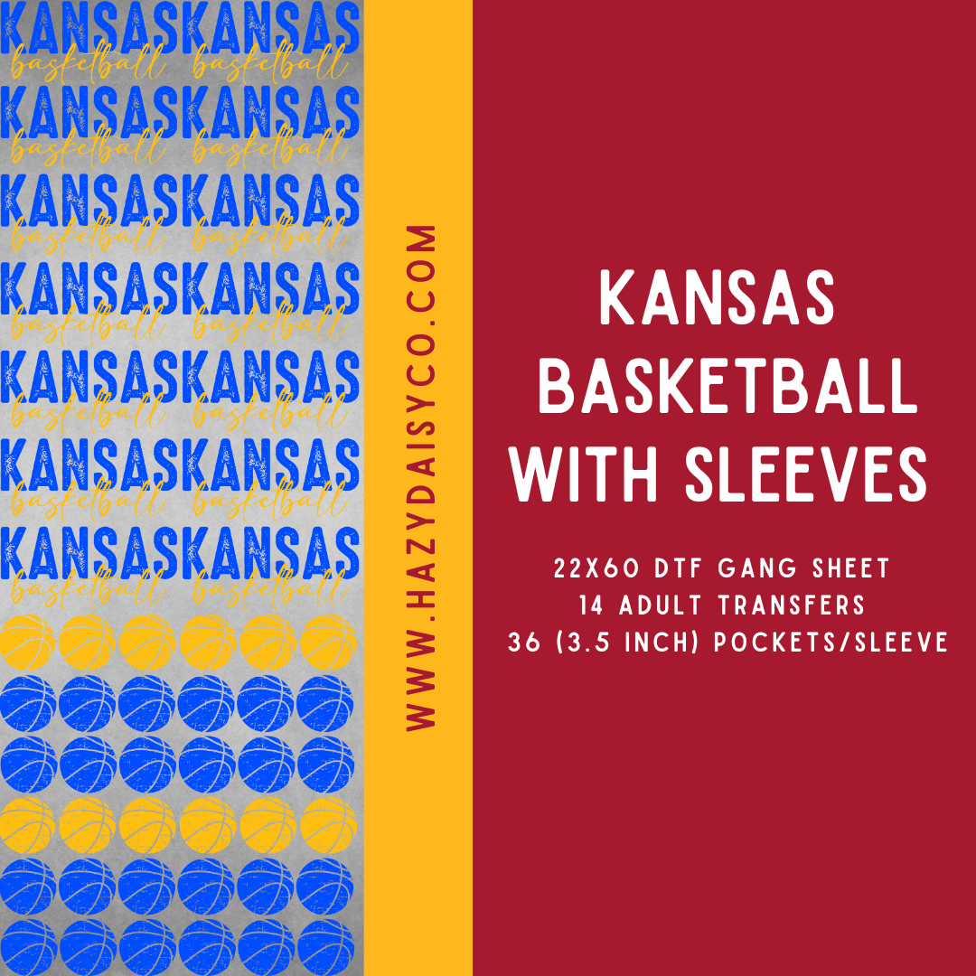 DTF PREMADE GANG SHEET - KANSAS BASKETBALL with BASKETBALL SLEEVES