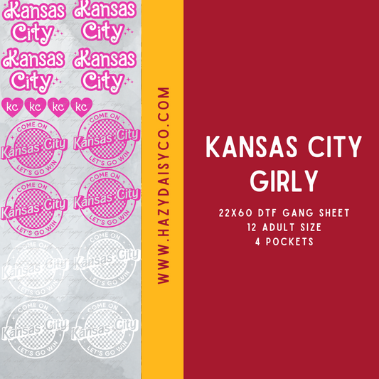 DTF PREMADE GANG SHEET - KANSAS CITY PINK GIRL