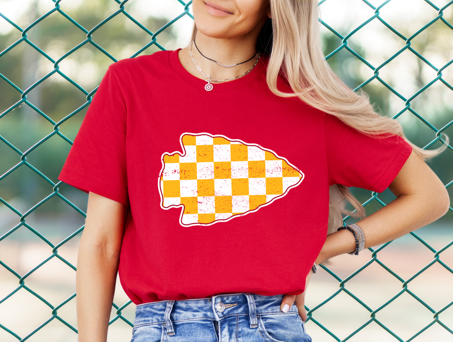 DTF - GOLDEN RED AND WHITE CHECKERED ARROW