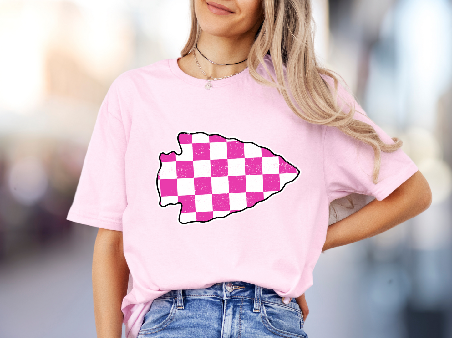 DTF - HOT PINK CHECKERED ARROW