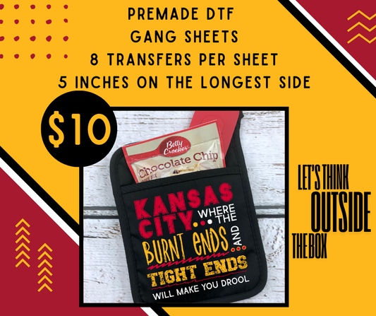 DTF PREMADE GANG SHEET - KANSAS CITY BURNT ENDS AND TIGHT ENDS - 5 INCH TRANSFERS