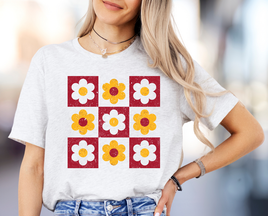 DTF - KC THEMED RETRO DAISIES RED & GOLDEN