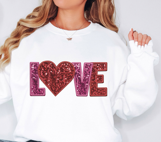 DTF - LOVE FAUX SEQUIN AND EMBROIDERY