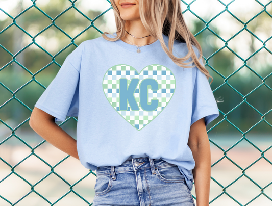 DTF - KC BLUE AND GREEN CHECK HEART