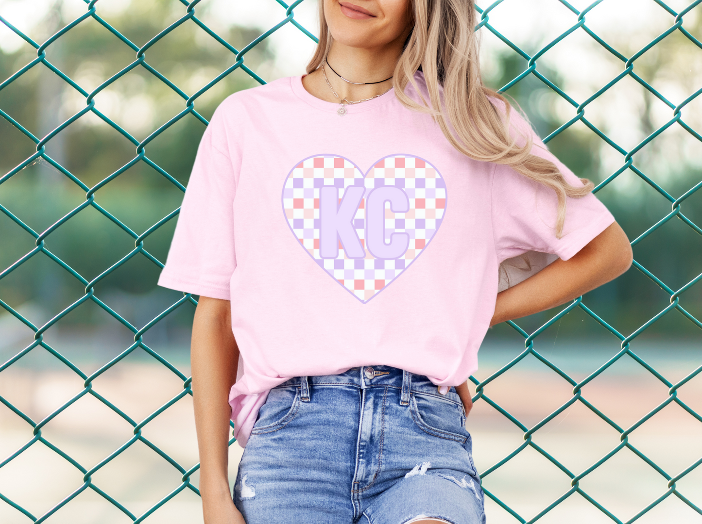 DTF - KC PEACH AND PURPLE CHECK HEART