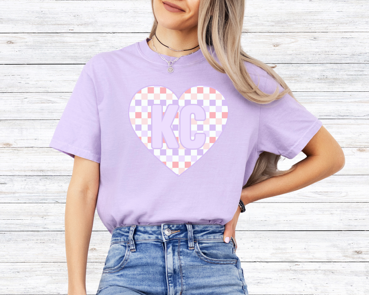 DTF - KC PEACH AND PURPLE CHECK HEART