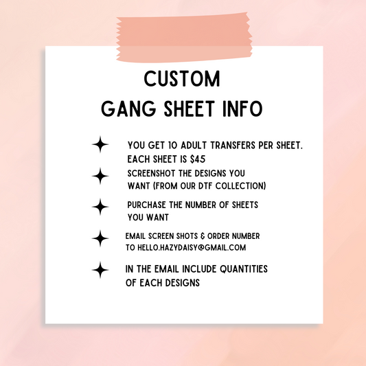 DTF - CUSTOM GANG SHEET with 10 ADULT SIZE TRANSFERS