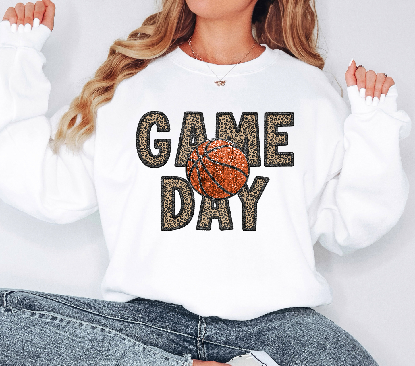 DTF - GAME DAY FAUX EMBROIDERY GLITTER BASKETBALL