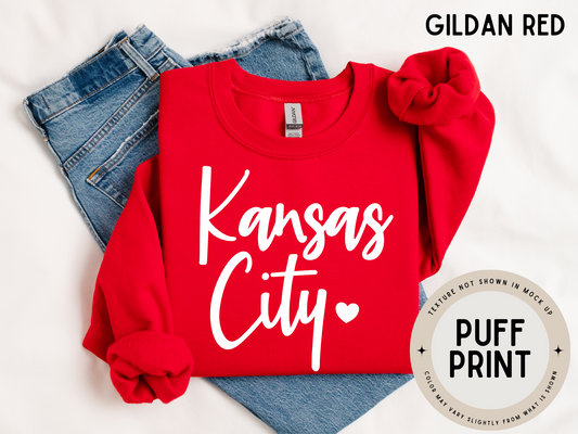 KANSAS CITY SCRIPT with HEART - WHITE PUFF INK - PRESALE 12-17