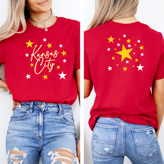 DTF - FRONT & BACK SET - KANSAS CITY SCRIPT with STARS YELLOW & WHITE