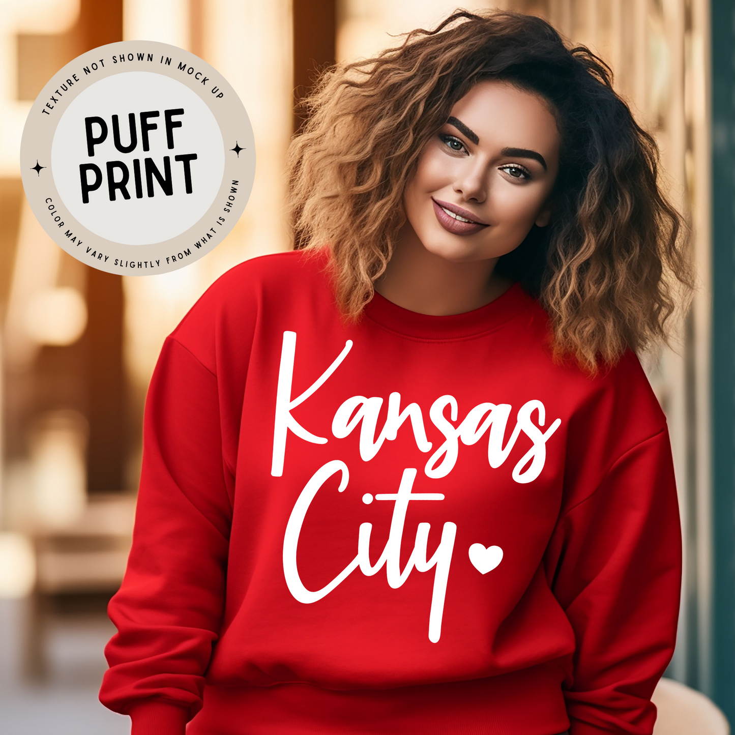 KANSAS CITY SCRIPT with HEART - WHITE PUFF INK - PRESALE 12-17