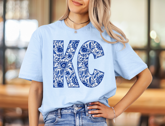 Kansas City KC Vintage Blue Floral - DIGITAL DOWNLOAD