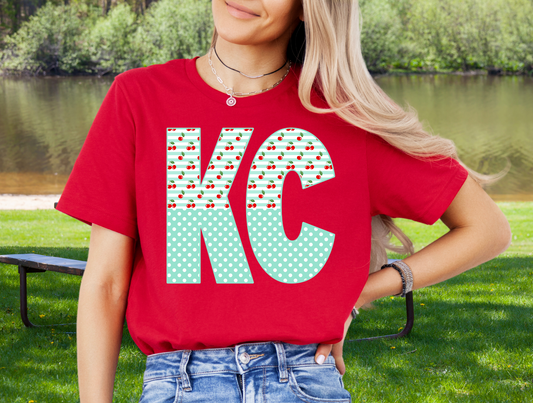KC Kansas City Cherries Dots and Stripes - DIGITAL DOWNLOAD