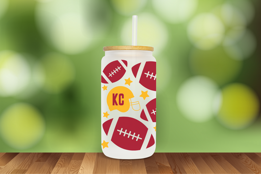 KC FOOTBALLS & HELMETS - UV DTF - 16 OZ LIBBEY GLASS CAN WRAP