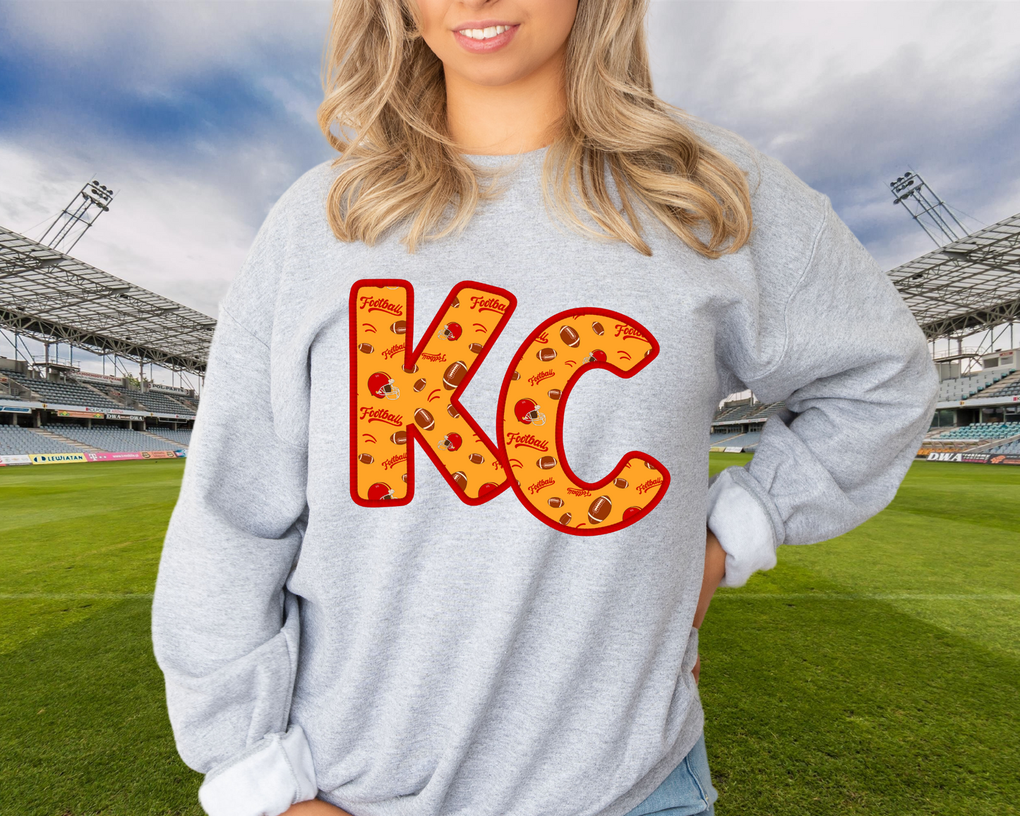 DTF - KC FOOTBALL PRINT  FAUX EMBROIDERY