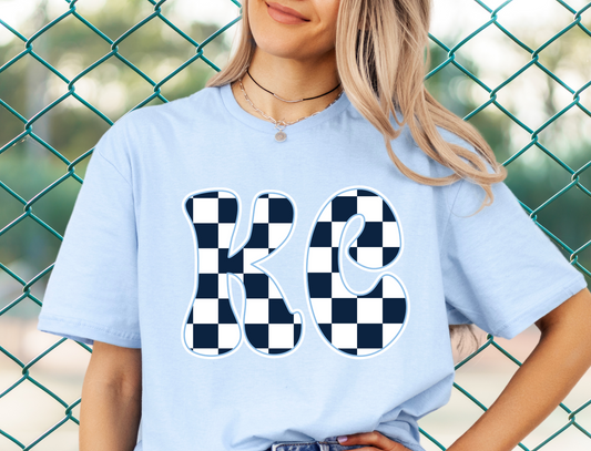 DTF - GROOVY KC NAVY AND WHITE with LIGHT BLUE CHECKERED