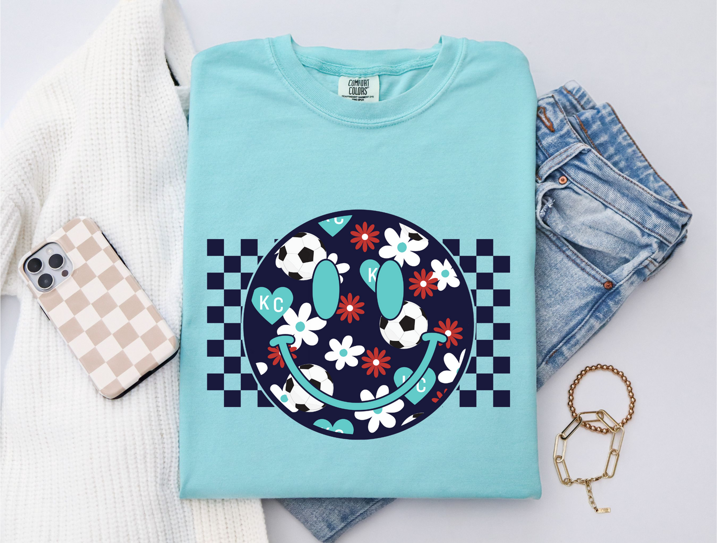 KC Soccer Floral Retro Face - DIGITAL DOWNLOAD