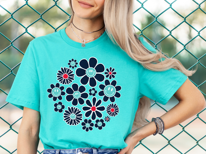 DTF - KC THEMED CRAZY DAISIES BLUE & TEAL