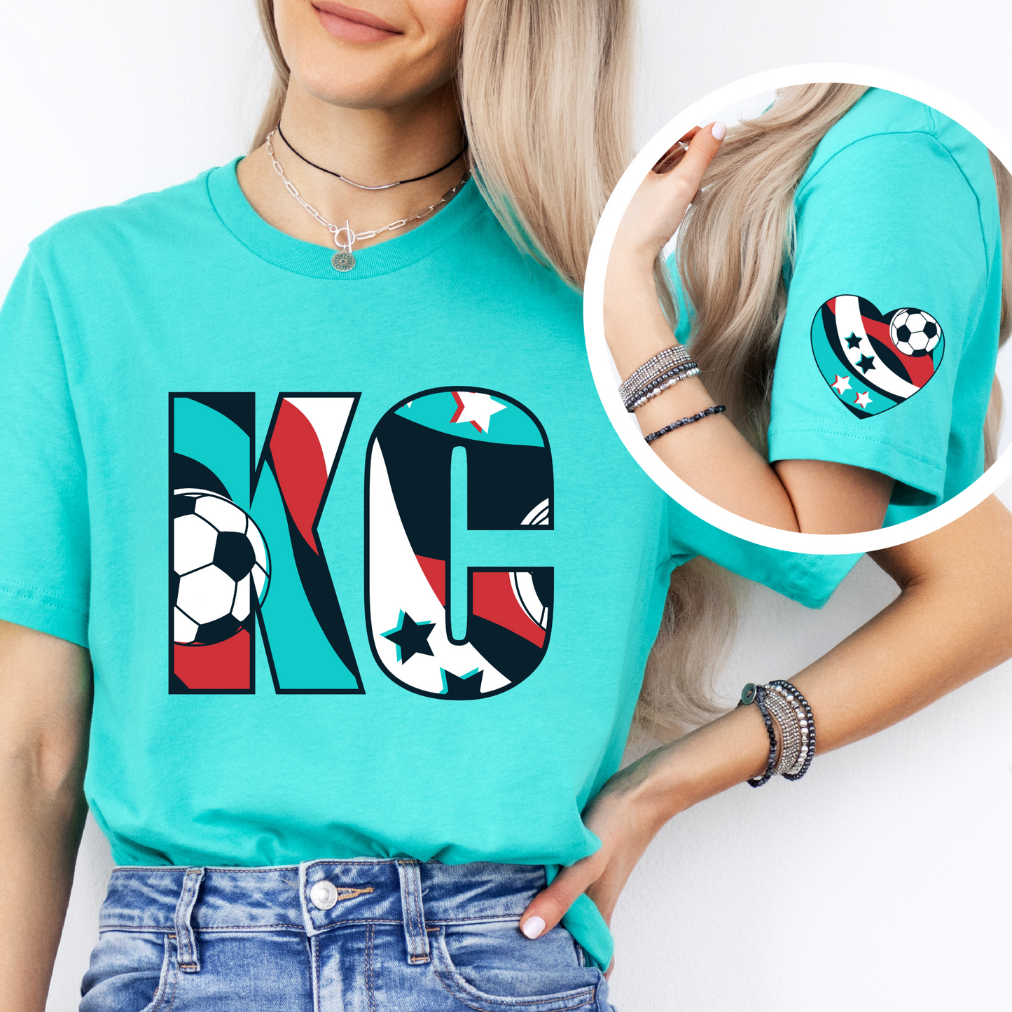 DTF - KC SOCCER BLUE & TEAL with HEART SLEEVE