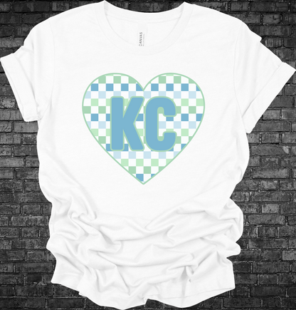 DTF - KC BLUE AND GREEN CHECK HEART