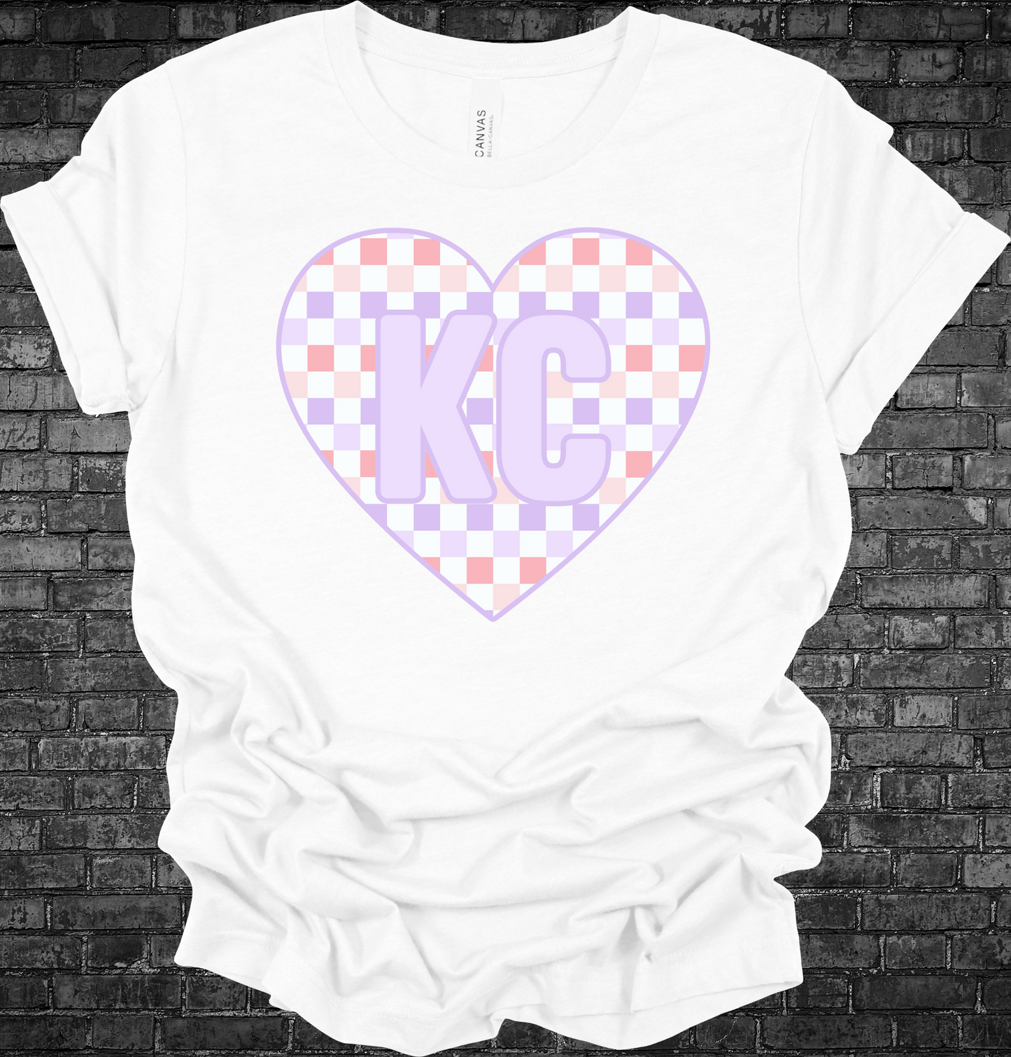 DTF - KC PEACH AND PURPLE CHECK HEART