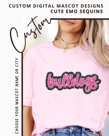 CUSTOM HOT PINK & BLACK FAUX SEQUINS SCRIPT MASCOT DIGITAL