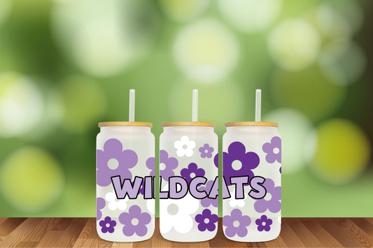 WILDCATS RETRO DAISIES - UV DTF - 16 OZ LIBBEY GLASS CAN WRAP