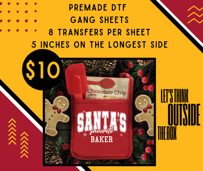 DTF PREMADE GANG SHEET - SANTA'S FAVORITE BAKER