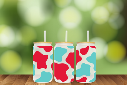 Cow Print in 5 color Combos 16 oz Glass Can - DIGITAL DOWNLOAD